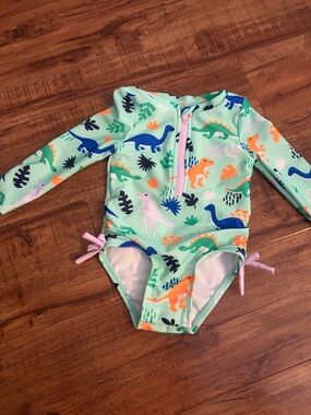 Cat & Jack Mint Green Long-Sleeve Dinosaur One-Piece Swimsuit
